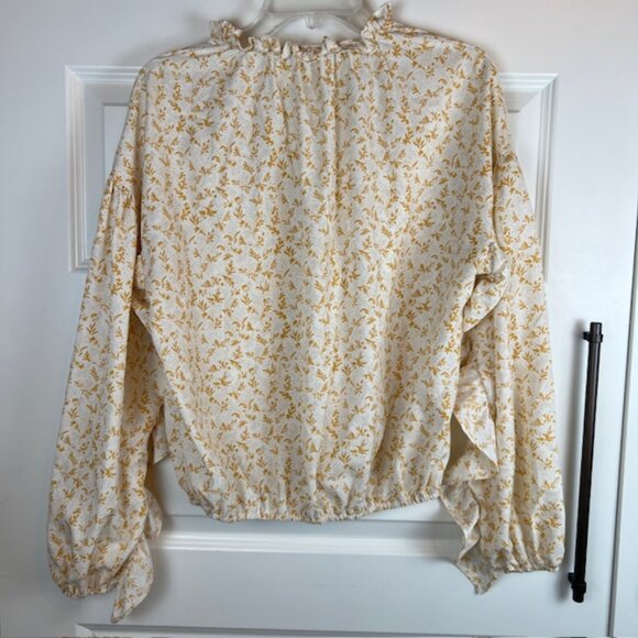Bishop + Young Celestial Ruffle Floral Blouse White Yellow Print Size M - Picture 4 of 7